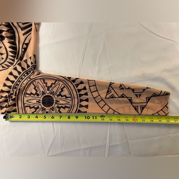 Sheer Mesh Long Sleeve Bodysuit Black & Tan Tribal Print Size XL Runs Small - Picture 16 of 16